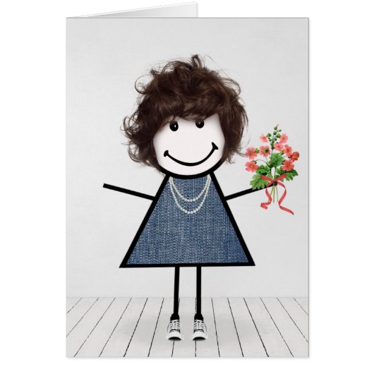 Birthday Stick Girl met Flower Bouquet (Voorkant)