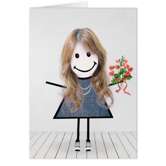 Birthday Stick Girl met Flower Bouquet (Voorkant)