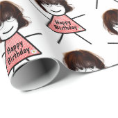 Birthday Stick Girl met Gingham Dress Cadeaupapier (Rol Hoek)