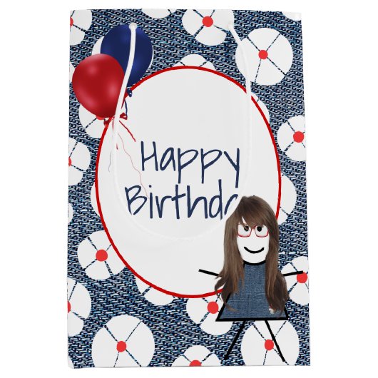 Birthday Stick Girl met Hair Medium Cadeauzakje (Voorkant)
