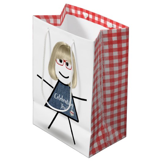 Birthday Stick Girl met Hair Medium Cadeauzakje (Voorkant Gekanteld)