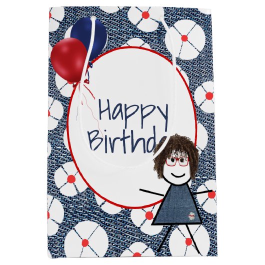 Birthday Stick Girl met Hair Medium Cadeauzakje (Voorkant)