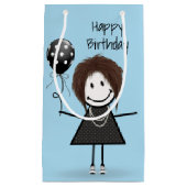 Birthday Stick Girl met Polka Dot Balloon Klein Cadeauzakje (Voorkant)