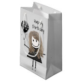 Birthday Stick Girl met Polka Dot Balloon Klein Cadeauzakje (Voorkant Gekanteld)