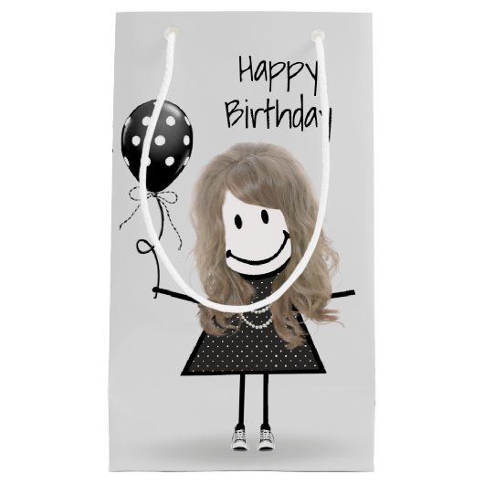 Birthday Stick Girl met Polka Dot Balloon Klein Cadeauzakje (Voorkant)