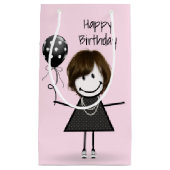 Birthday Stick Girl met Polka Dot Balloon Klein Cadeauzakje (Voorkant)