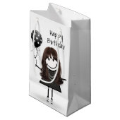 Birthday Stick Girl met Polka Dot Balloon Klein Cadeauzakje (Voorkant Gekanteld)