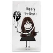 Birthday Stick Girl met Polka Dot Balloon Klein Cadeauzakje (Voorkant)
