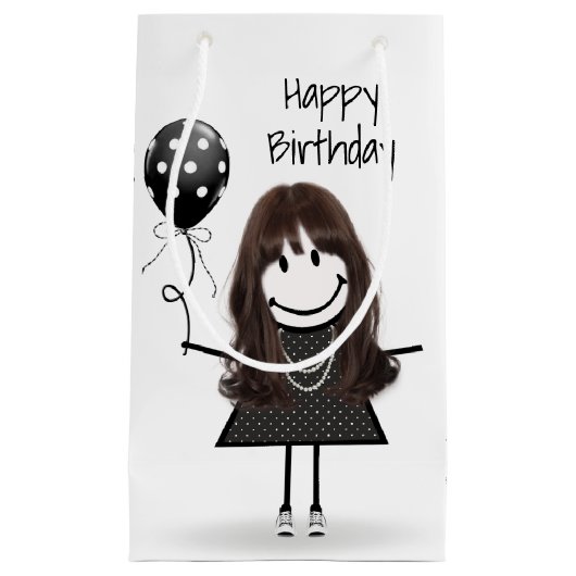 Birthday Stick Girl met Polka Dot Balloon Klein Cadeauzakje (Voorkant)