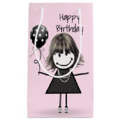 Birthday Stick Girl met Polka Dot Balloon Klein Cadeauzakje (Voorkant)