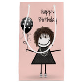 Birthday Stick Girl met Polka Dot Balloon Klein Cadeauzakje (Voorkant)