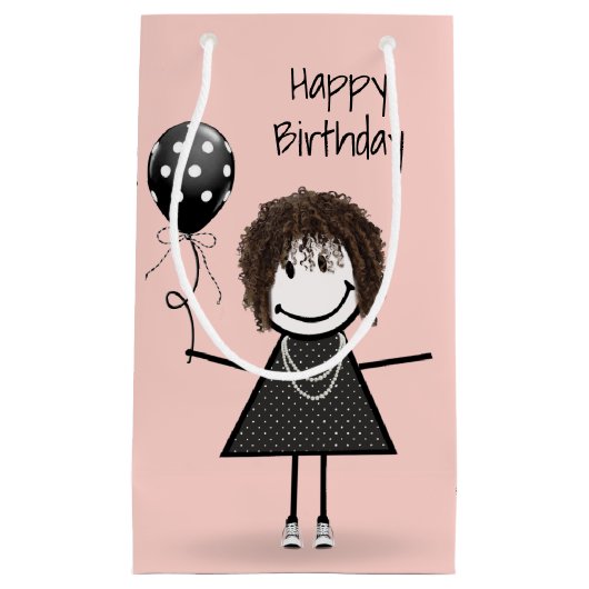 Birthday Stick Girl met Polka Dot Balloon Klein Cadeauzakje (Voorkant)