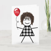 Birthday Stick Girl met Rode ballon Kaart (Voorkant)