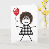 Birthday Stick Girl met Rode ballon Kaart (Gele Bloem)