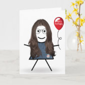 Birthday Stick Girl met Rode ballon Kaart (Gele Bloem)