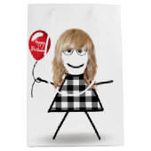 Birthday Stick Girl met Rode ballon Medium Cadeauzakje (Voorkant)