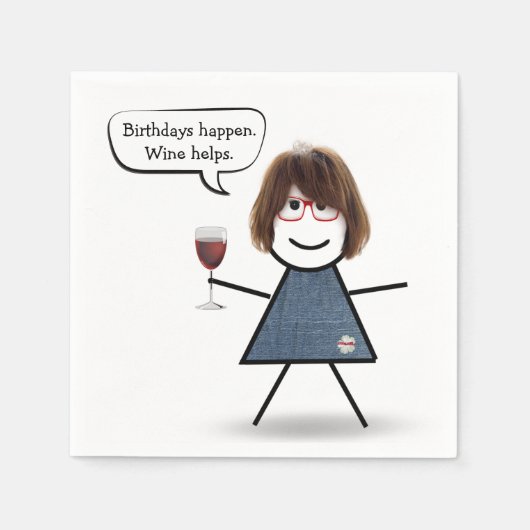 Birthday Stick Girl met rode wijn Servet (Voorkant)