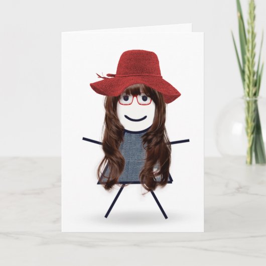 Birthday Stick Girl met rood Pet Kaart (Voorkant)
