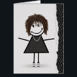 Birthday Stick Girl met Sneakers<br><div class="desc">Kute stick meisje met kinky haar en polka stipjurk met een bijpassende papieren grens voor ouder worden.</div>