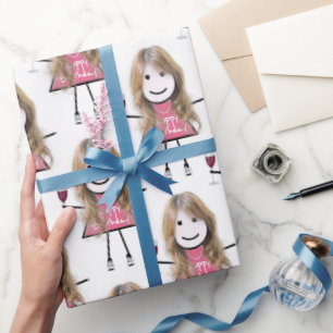 Birthday Stick Girl met wijn Cadeaupapier