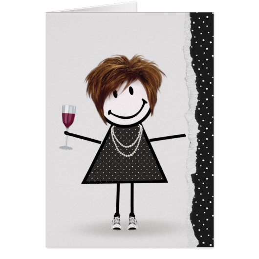 Birthday Stick Girl met wijn en Sneakers (Voorkant)