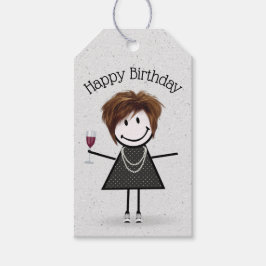 Birthday Stick Girl met wijn en Sneakers Cadeaulabel