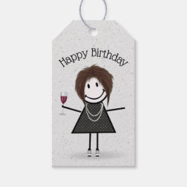 Birthday Stick Girl met wijn en Sneakers Cadeaulabel