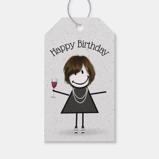 Birthday Stick Girl met wijn en Sneakers Cadeaulabel (Voorkant)
