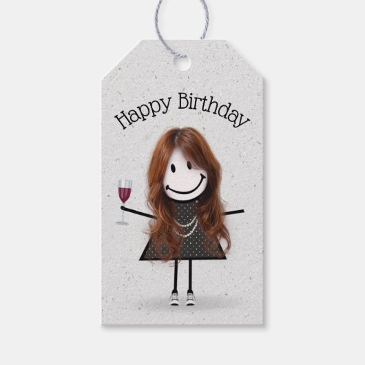 Birthday Stick Girl met wijn en Sneakers Cadeaulabel (Voorkant)