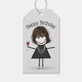 Birthday Stick Girl met wijn en Sneakers Cadeaulabel