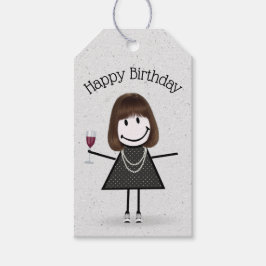 Birthday Stick Girl met wijn en Sneakers Cadeaulabel