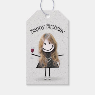 Birthday Stick Girl met wijn en Sneakers Cadeaulabel