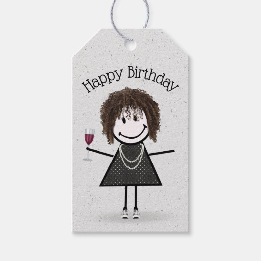 Birthday Stick Girl met wijn en Sneakers Cadeaulabel (Voorkant)