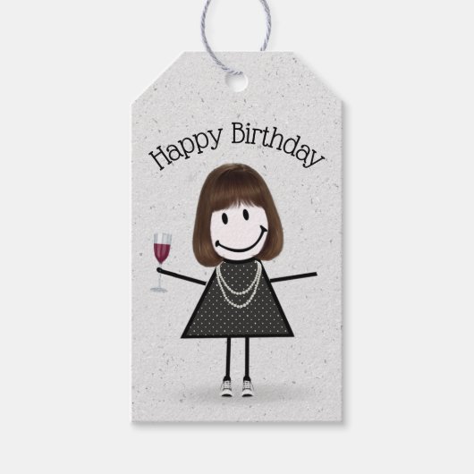 Birthday Stick Girl met wijn en Sneakers Cadeaulabel (Voorkant)