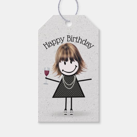 Birthday Stick Girl met wijn en Sneakers Cadeaulabel (Voorkant)