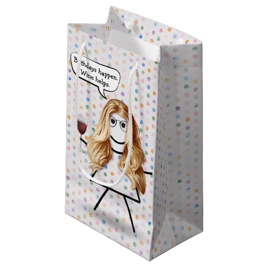 Birthday Stick Girl met wijn Klein Cadeauzakje (Voorkant Gekanteld)
