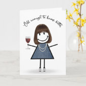 Birthday Stick Girl met wijnglas Kaart (Gele Bloem)