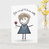 Birthday Stick Girl met wijnglas Kaart (Gele Bloem)