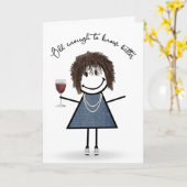 Birthday Stick Girl met wijnglas Kaart (Gele Bloem)