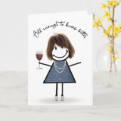 Birthday Stick Girl met wijnglas Kaart (Gele Bloem)