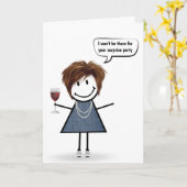 Birthday Stick Girl met wijnglas Kaart (Gele Bloem)