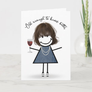 Birthday Stick Girl met wijnglas Kaart