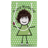 Birthday Stick Girl met wijnglas Klein Cadeauzakje (Voorkant)