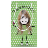 Birthday Stick Girl met wijnglas Klein Cadeauzakje (Voorkant)