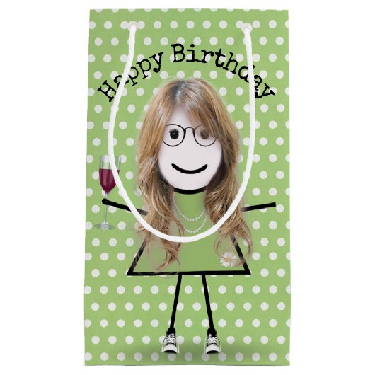 Birthday Stick Girl met wijnglas Klein Cadeauzakje (Voorkant)