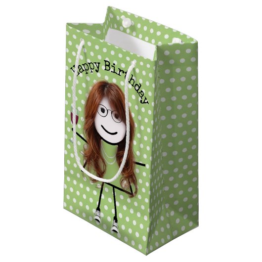 Birthday Stick Girl met wijnglas Klein Cadeauzakje (Voorkant Gekanteld)