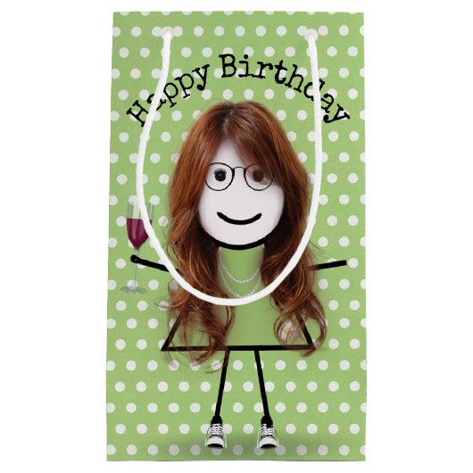 Birthday Stick Girl met wijnglas Klein Cadeauzakje (Voorkant)