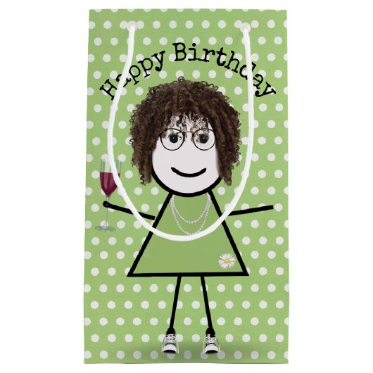 Birthday Stick Girl met wijnglas Klein Cadeauzakje (Voorkant)