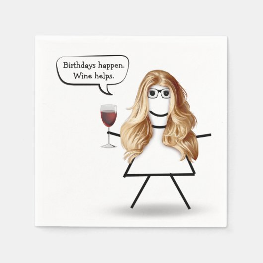 Birthday Stick Girl met wijnglas Servet (Voorkant)