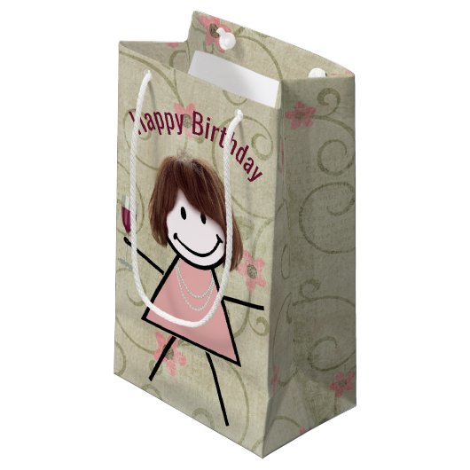 Birthday Stick Girl on met rode wijn Klein Cadeauzakje (Voorkant Gekanteld)